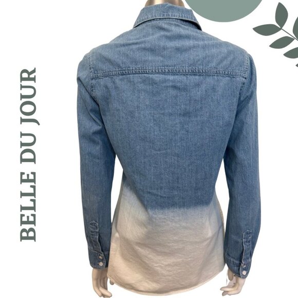 Belle du Jour Ombré Denim Shirt | Blue to Cream Fade | Button Front Size Medium - Picture 3 of 6